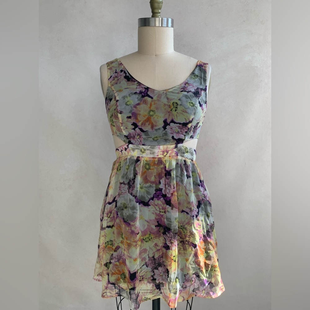 Floral Sleeveless Dress with Side Cut Outs